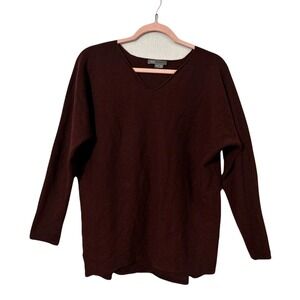 Vince Women's Maroon V Neck Long Sleeve Tunic Knit Cashmere Sweater Size Medium